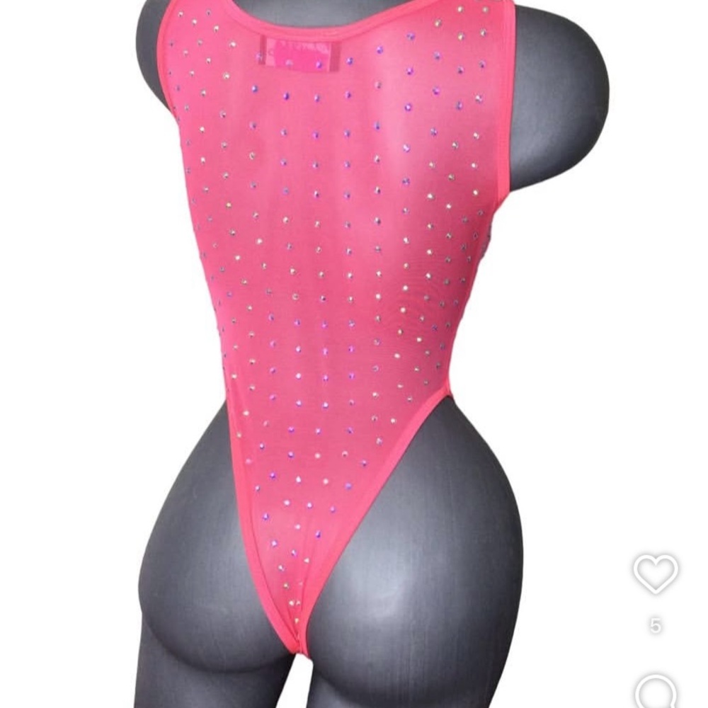 Pink Rhinestone Embellished Bodysuit - Picture 2 of 2